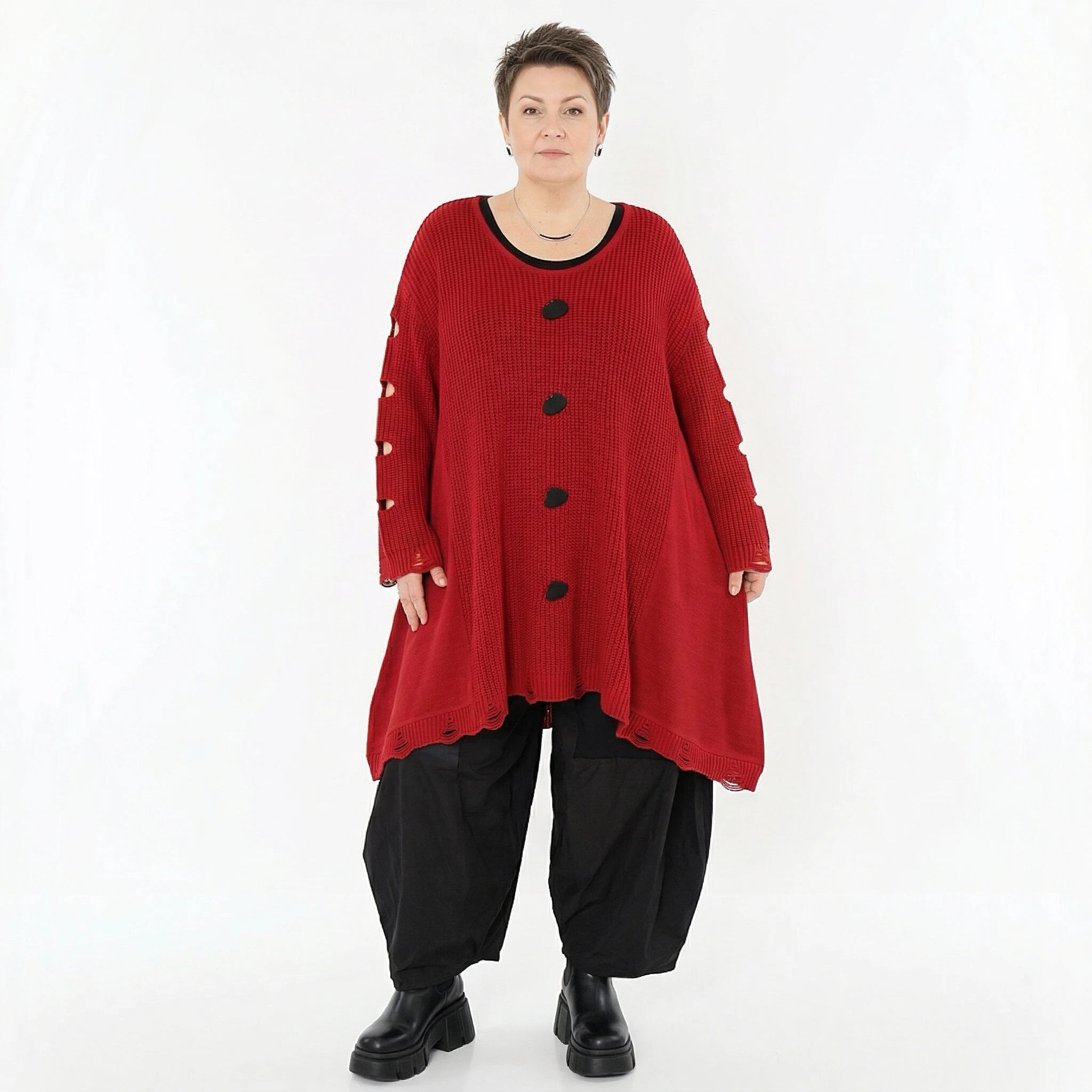 A-Form Bigshirt von AKH Premium aus Baumwolle, P1032.2603, Rot, Ausgefallen, Zeitlos, Schick