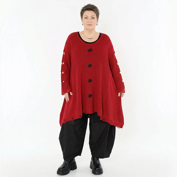 A-Form Bigshirt von AKH Premium aus Baumwolle, P1032.2603, Rot, Ausgefallen, Zeitlos, Schick