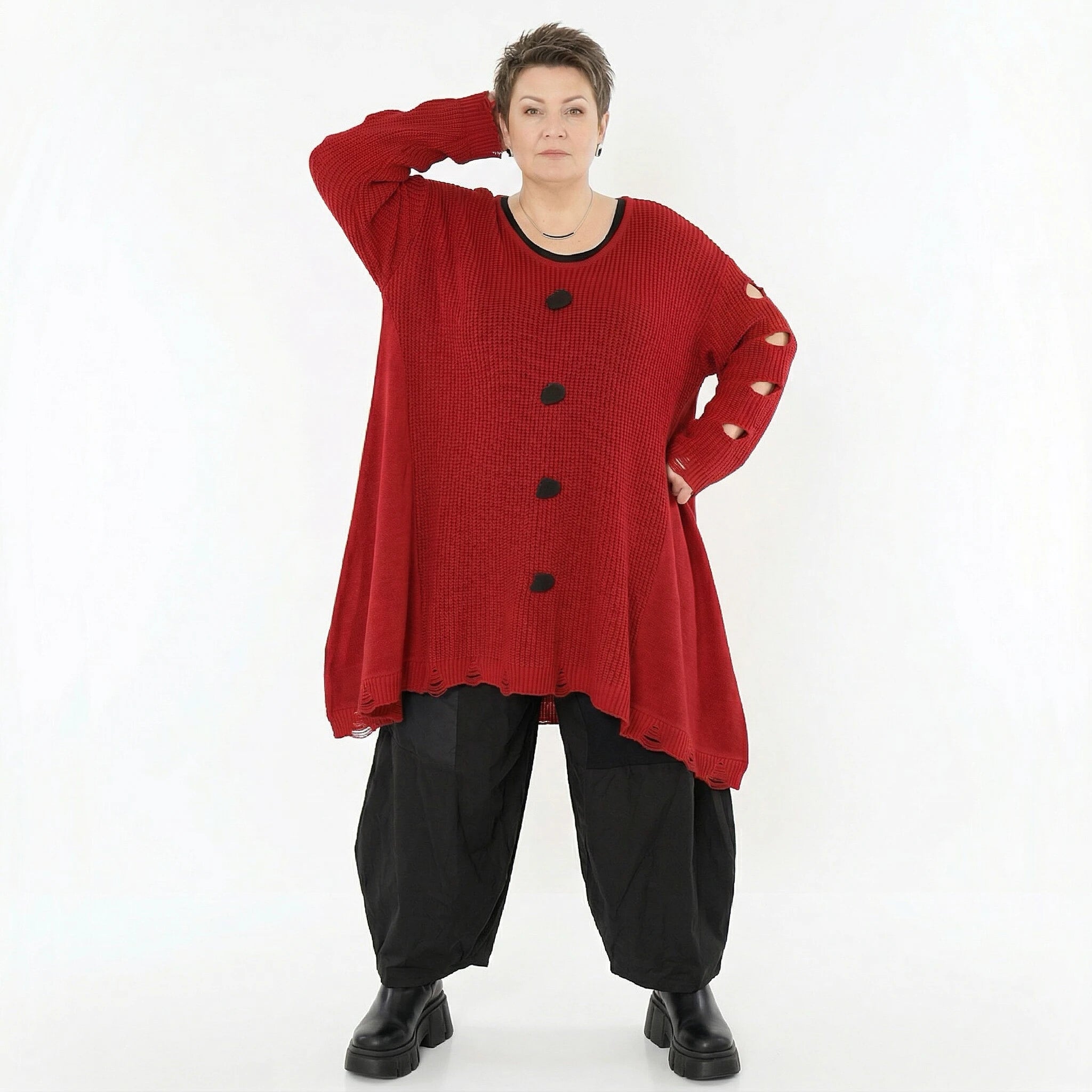 A-Form Bigshirt von AKH Premium aus Baumwolle, P1032.2603, Rot, Ausgefallen, Zeitlos, Schick