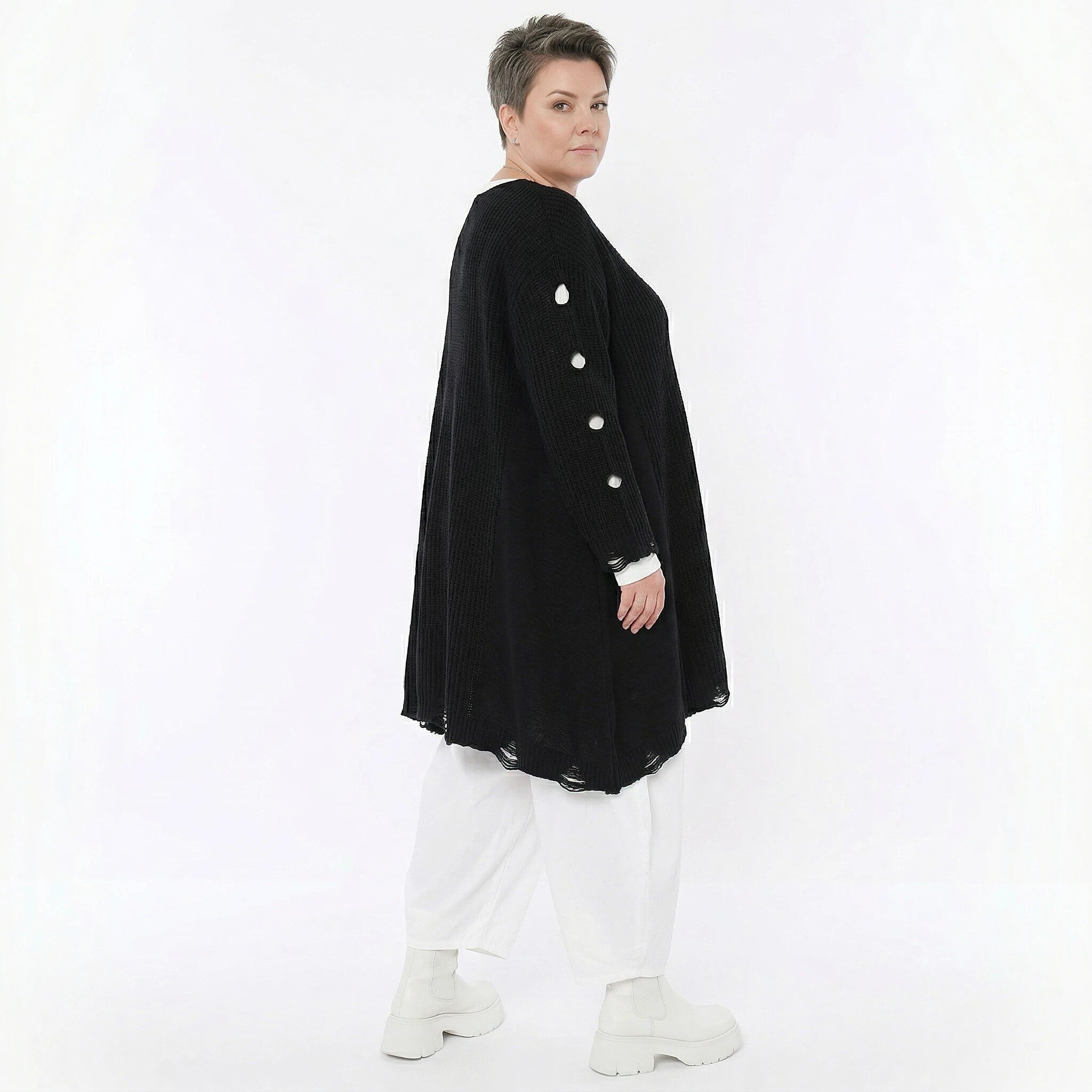 A-Form Bigshirt von AKH Premium aus Baumwolle, P1032.2603, Schwarz, Ausgefallen, Zeitlos