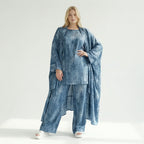 3-Teiler Damen Set B-ONE Blau Oversize Cardigan Shirt Hose Baumwolle Jersey Made in Türkei – EU 40/50 – Lagenlook