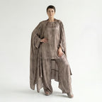 3-Teiler Damen Set B-ONE Taupe-Bronze Oversize Cardigan Shirt Hose Baumwolle Jersey Türkei – EU 40/50 – Lagenlook