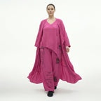 Damen 3-Teiler Magenta B-ONE – Shirt, Hose & Cardigan mit Prints aus Baumwolle, EU 40/50, Oversize-Stil, Künstlerlook