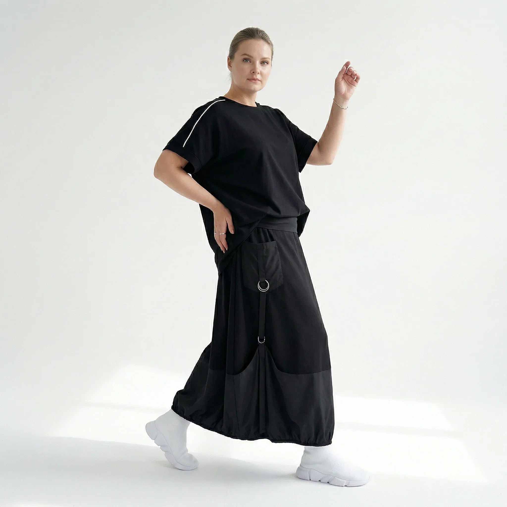 Oversize-Bluse Damen Maxlive Schwarz mit Paspel | EU 38 bis 62 | Lagenlook, Avantgarde, elastisch, Made in Turkey