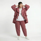 Cadrelli Damen Zweiteiler Rosébraun – Oversize Jacke & Hose, Viskose, Made in Turkey, EU 38/48, Lagenlook, Avantgarde-Outfit