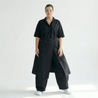 Cadrelli Damen Jumpsuit Schwarz Oversize Crash Twill Viskose Lycra Übergang EU 40 bis 48 – luftiger Avantgarde Einteiler