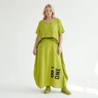 Avantgarde Kleid Damen B-ONE Neon Chartreuse Schwarz Print Baumwolle Oversized EU 40 bis 50 Maxikleid Statement