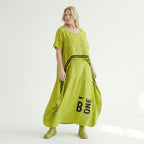Avantgarde Kleid Damen B-ONE Neon Chartreuse Schwarz Print Baumwolle Oversized EU 40 bis 50 Maxikleid Statement