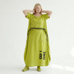 Avantgarde Kleid Damen B-ONE Neon Chartreuse Schwarz Print Baumwolle Oversized EU 40 bis 50 Maxikleid Statement