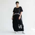 Avantgarde Kleid Damen B-ONE Schwarz Weiß Print Baumwolle locker mit Taschen EU 40 bis 50 Maxikleid Oversize