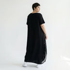 Avantgarde Kleid Damen B-ONE Schwarz Weiß Print Baumwolle locker mit Taschen EU 40 bis 50 Maxikleid Oversize