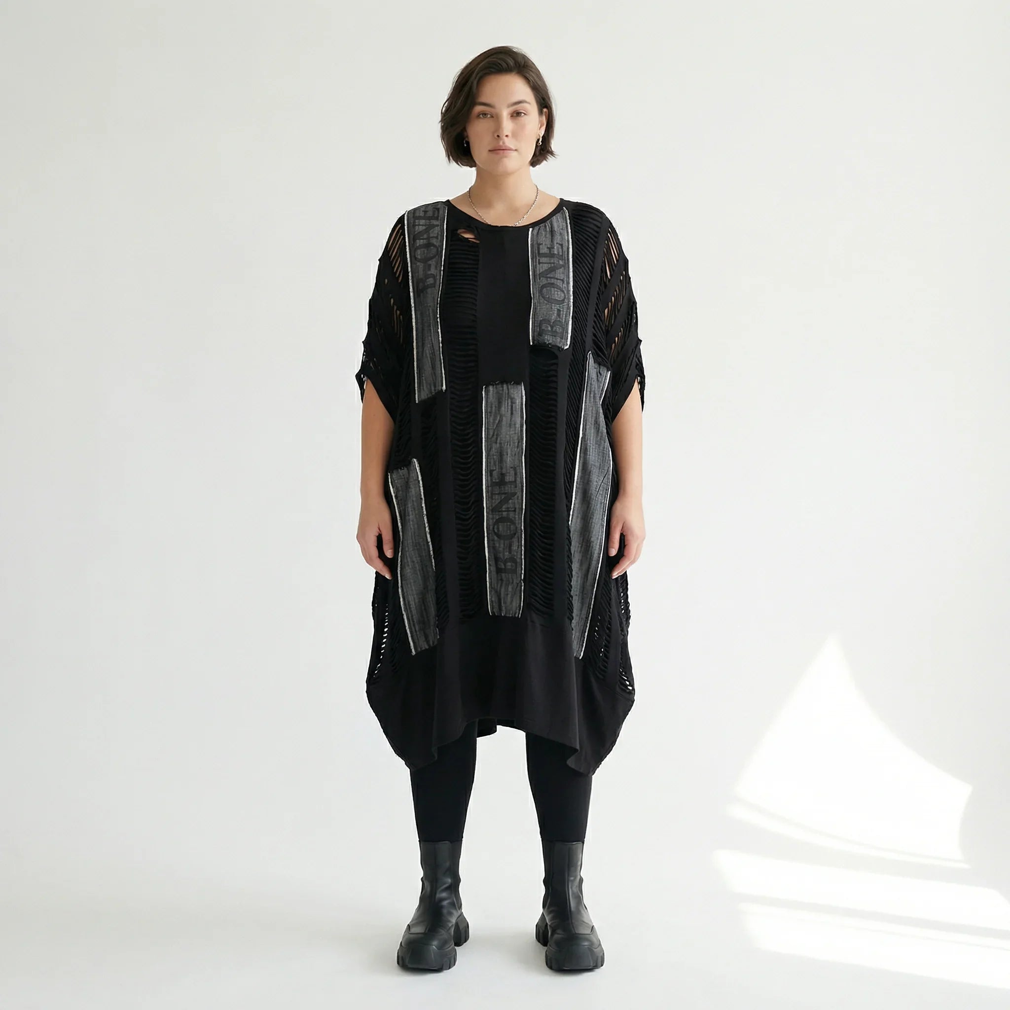 2-teiliges Damenkleid von B-ONE aus Jersey in Schwarz/Grau mit Cut-Outs – EU 38 bis 48 – Oversize Look