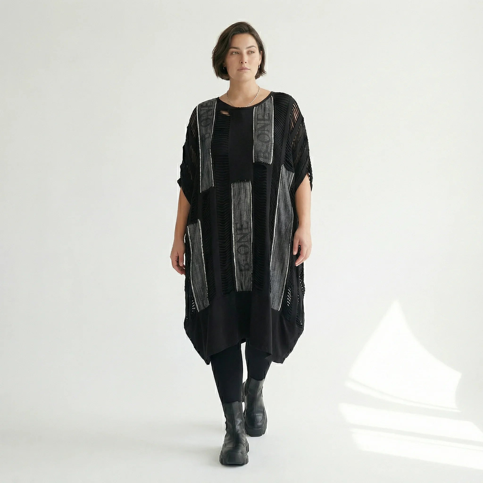 2-teiliges Damenkleid von B-ONE aus Jersey in Schwarz/Grau mit Cut-Outs – EU 38 bis 48 – Oversize Look