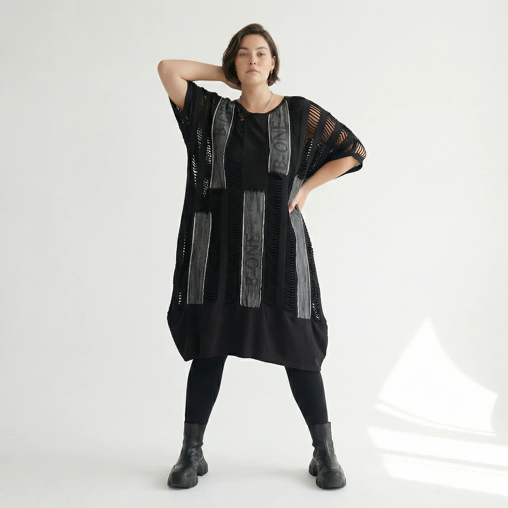 2-teiliges Damenkleid von B-ONE aus Jersey in Schwarz/Grau mit Cut-Outs – EU 38 bis 48 – Oversize Look