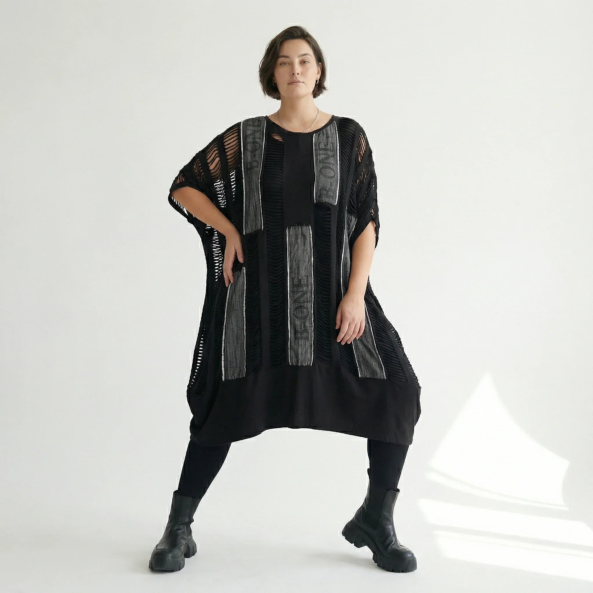 2-teiliges Damenkleid von B-ONE aus Jersey in Schwarz/Grau mit Cut-Outs – EU 38 bis 48 – Oversize Look