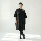 Schwarzes Oversize-Kleid Damen von Caraclan aus Baumwoll-Popeline, EU 40 bis 50, luftig, asymmetrisch, Übergang, Avantgarde