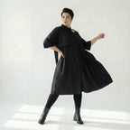 Schwarzes Oversize-Kleid Damen von Caraclan aus Baumwoll-Popeline, EU 40 bis 50, luftig, asymmetrisch, Übergang, Avantgarde