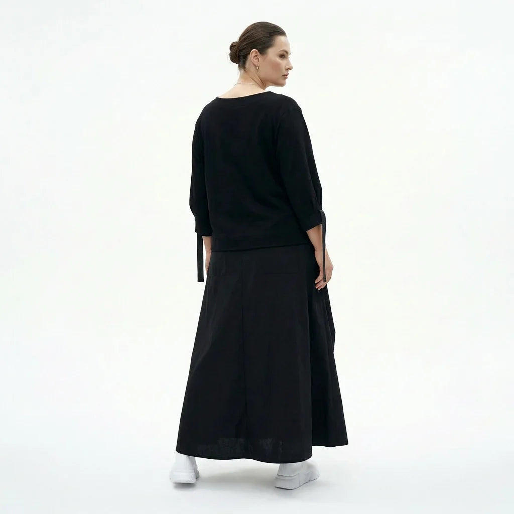 Schwarzes Damen Kleid in Oversize mit Utility-Taschen und Bindegürtel – Übergangslook EU 40 bis 46, leicht & stilvoll, Popeline Crash