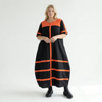 Cadrelli Damen Maxikleid schwarz rot, Avantgarde Oversize Kleid aus Viskose-Lycra, EU 42 bis 54