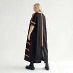 Cadrelli Damen Maxikleid schwarz rot, Avantgarde Oversize Kleid aus Viskose-Lycra, EU 42 bis 54