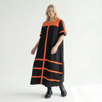 Cadrelli Damen Maxikleid schwarz rot, Avantgarde Oversize Kleid aus Viskose-Lycra, EU 42 bis 54