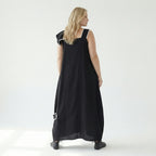 Damen Kleid schwarz LUANI Avantgarde Look mit Applikationen, Baumwollmix, EU 40 bis 48