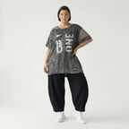 Tunika Damen Oversize B-ONE Grau Schwarz Print Mesh Jersey luftig stretch EU 38 bis 48 Lagenlook