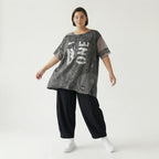 Tunika Damen Oversize B-ONE Grau Schwarz Print Mesh Jersey luftig stretch EU 38 bis 48 Lagenlook