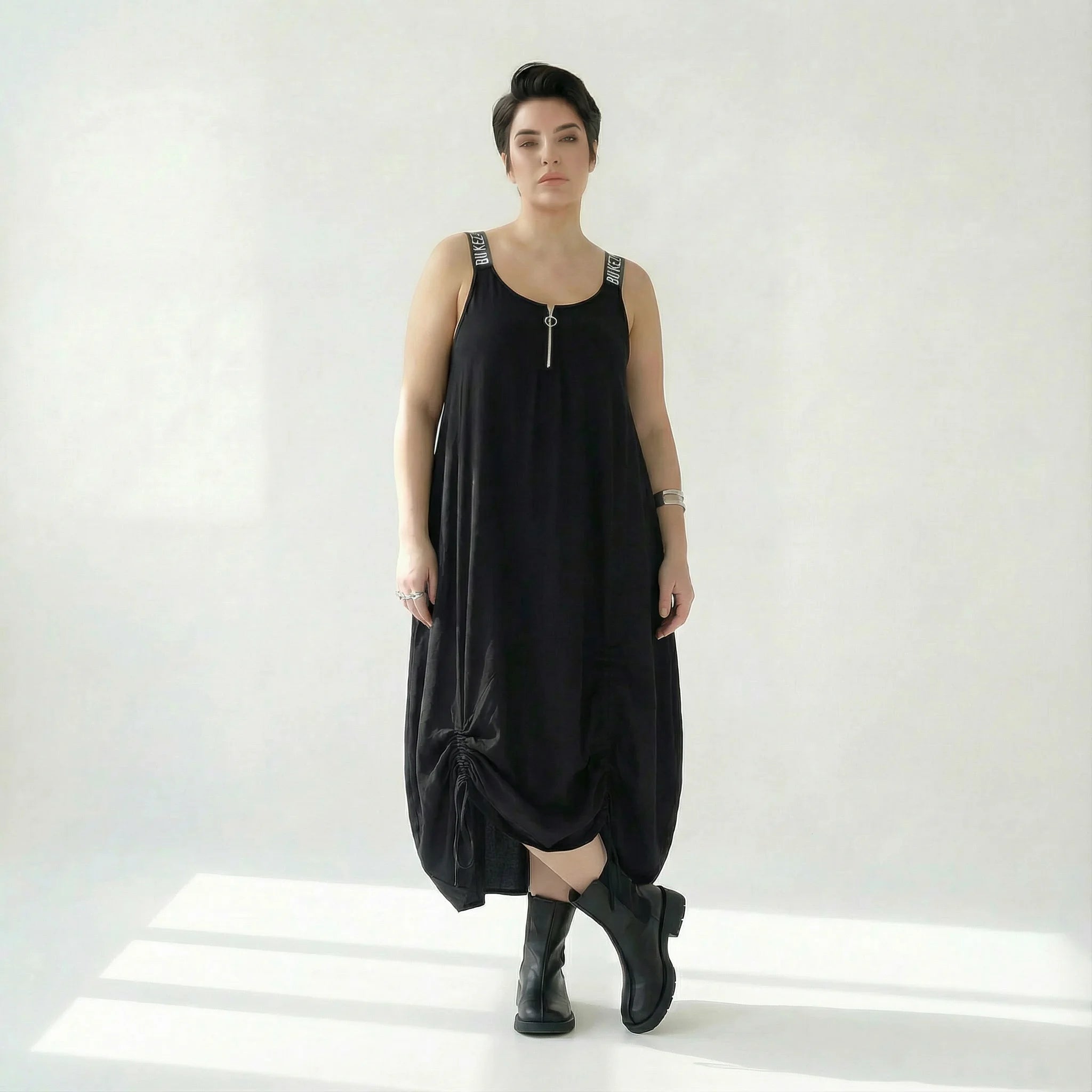 Ballonkleid von Bukezy aus Baumwolle, 1920, Schwarz, Ausgefallen, Zeitlos, Schick