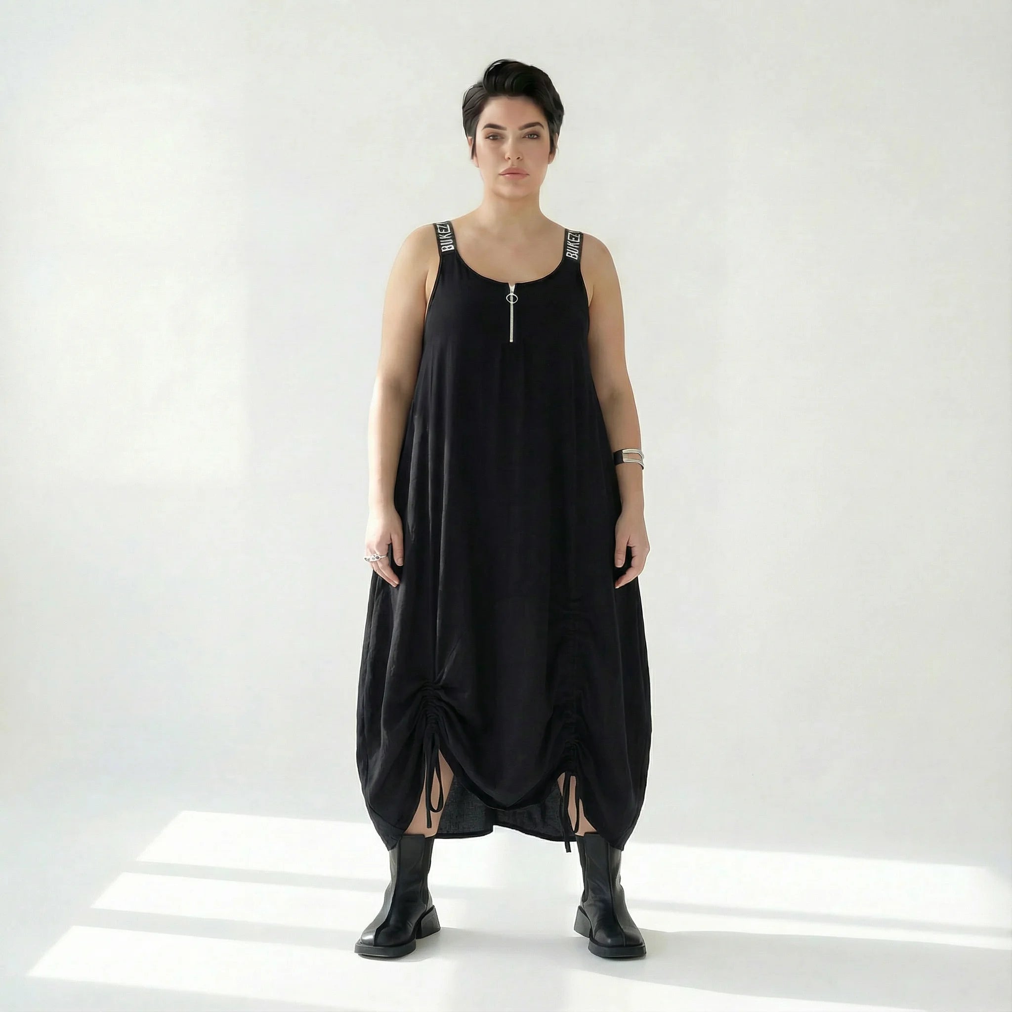 Ballonkleid von Bukezy aus Baumwolle, 1920, Schwarz, Ausgefallen, Zeitlos, Schick