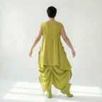 Caraclan Damen Kleid Chartreuse Viskose Baumwolle, Oversized Ballonschnitt, EU 38 bis 50 – Avantgarde Sommerkleid