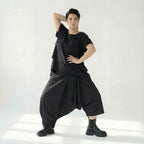 Damen Ballonhose Schwarz Caraclan, asymmetrischer Schnitt, Baumwolle, EU 38 bis 50 – Avantgarde, weit, künstlerisch, urban