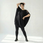 Damen Oversize-Tunika Schwarz von Caraclan aus Viskose mit Netzdetails, Gr. EU 38/50, Avantgarde, Lagenlook, Made in Türkei
