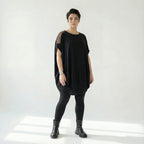 Damen Oversize-Tunika Schwarz von Caraclan aus Viskose mit Netzdetails, Gr. EU 38/50, Avantgarde, Lagenlook, Made in Türkei