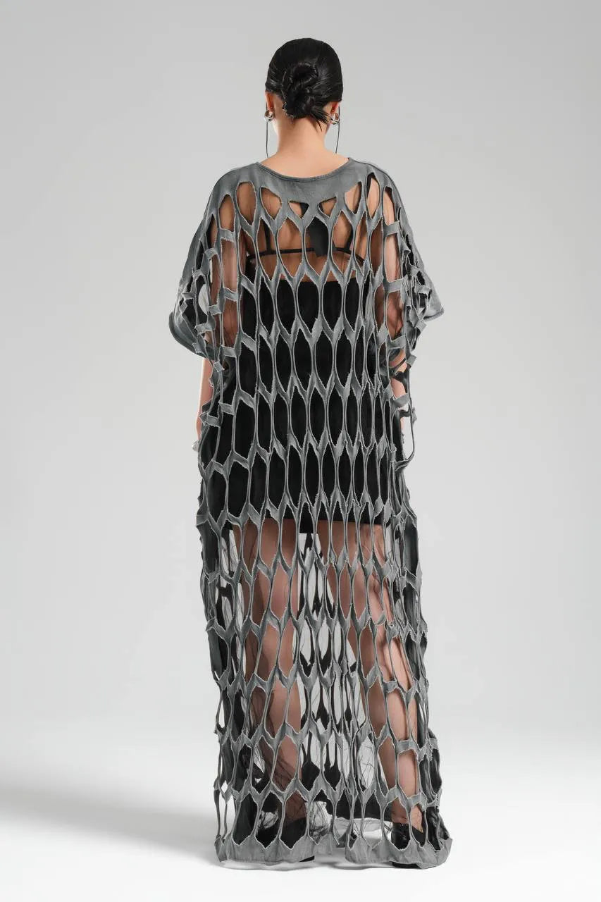  TW3 Kleid in gerader Form, aus Baumwolle, 1539, Grau, Ausgefallen, Zeitlos, Schick