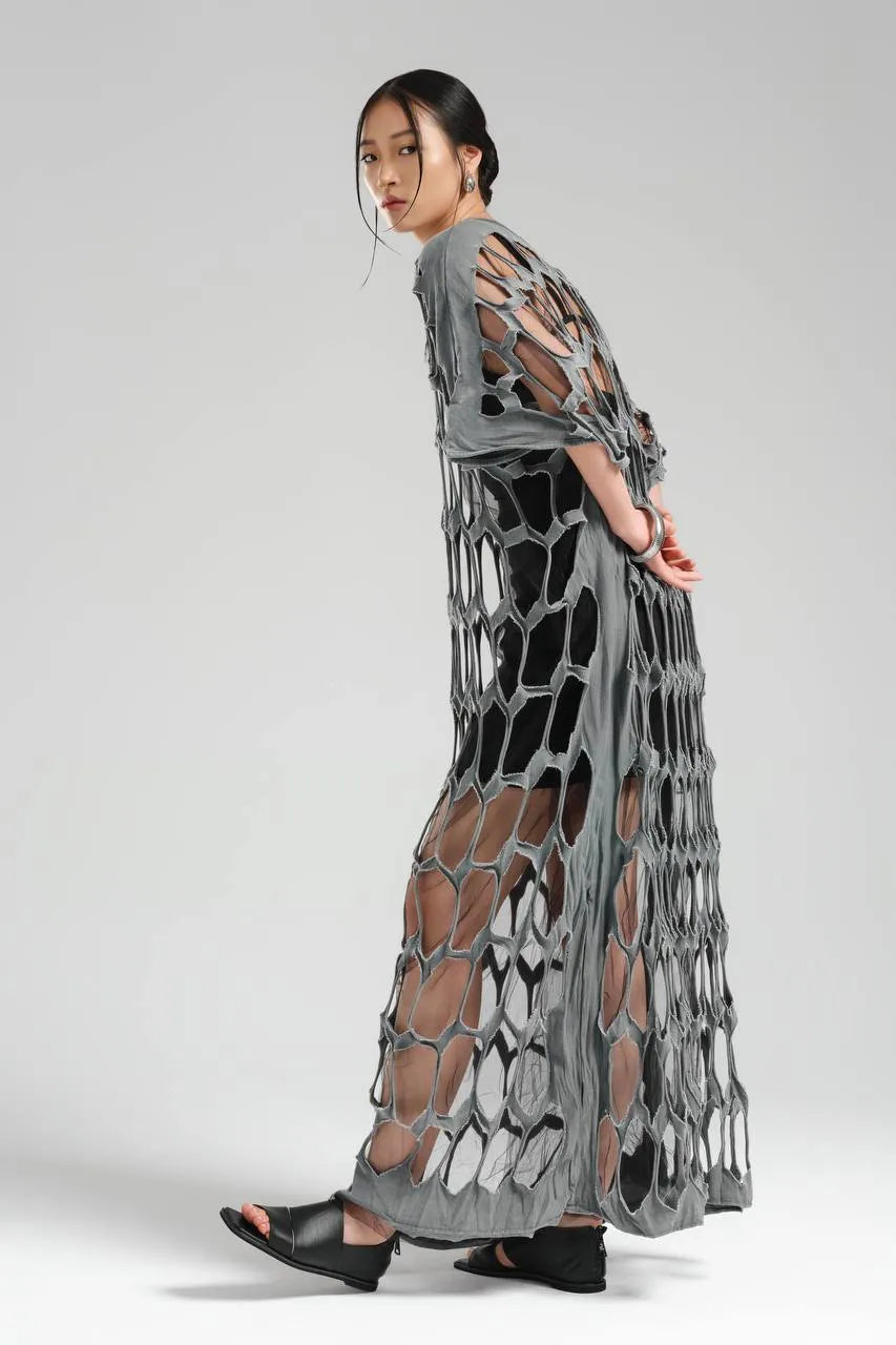  TW3 Kleid in gerader Form, aus Baumwolle, 1539, Grau, Ausgefallen, Zeitlos, Schick