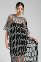  TW3 Kleid in gerader Form, aus Baumwolle, 1539, Grau, Ausgefallen, Zeitlos, Schick