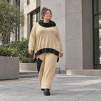 Jerseyhose mit geradem Bein und Dehnbund mit Taftdetails und dekorativer Overlocknaht