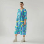 Ballonkleid von AKH Fashion aus Baumwolle, 1508.06698, Grün/Multi, Abstrakt, Ausgefallen