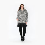 Grauschwarzes Shirt aus Baumwollfleece mit Buchstabenmuster Kapuze und geradem Schnitt