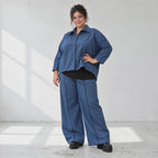 Jeansblaue Ballonhose aus Stretchdenim mit Dehnbund aus Baumwolle und Elasthan Basic