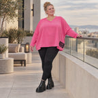 Langarmshirt in Pink aus weichem Stretchjersey mit V-Ausschnitt und kastiger Silhouette