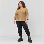 Basic Shirt in Camel aus weichem Stretchjersey mit 7/8-Arm und gerundeter Schnittform