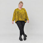 Kastiges Strickshirt mit Zebramuster in Gelb/Schwarz aus weichem flauschigem Feinstrick
