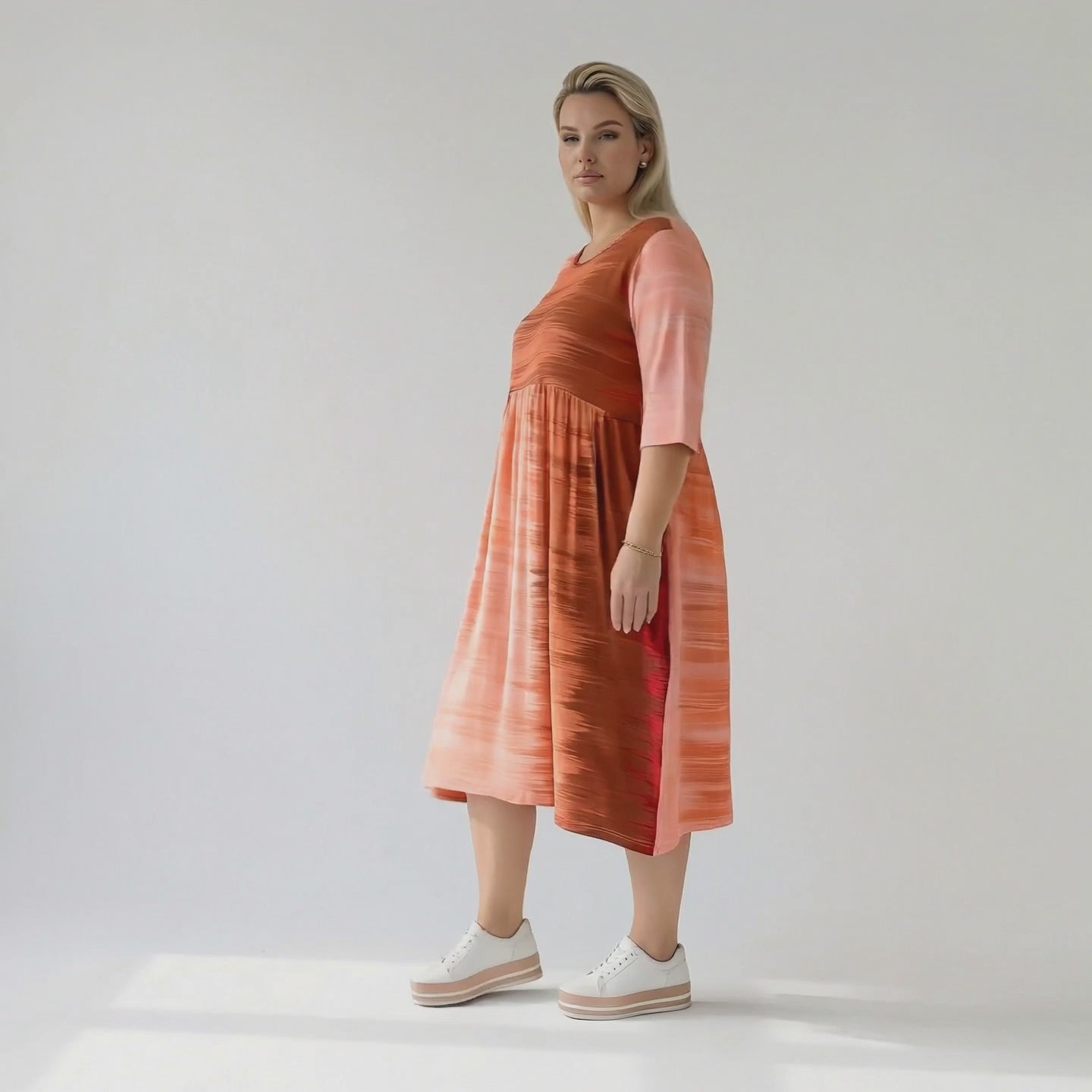 Ballonkleid von AKH Fashion aus Viskose, 1249.06698, Koralle-Orange, Batik, Schick