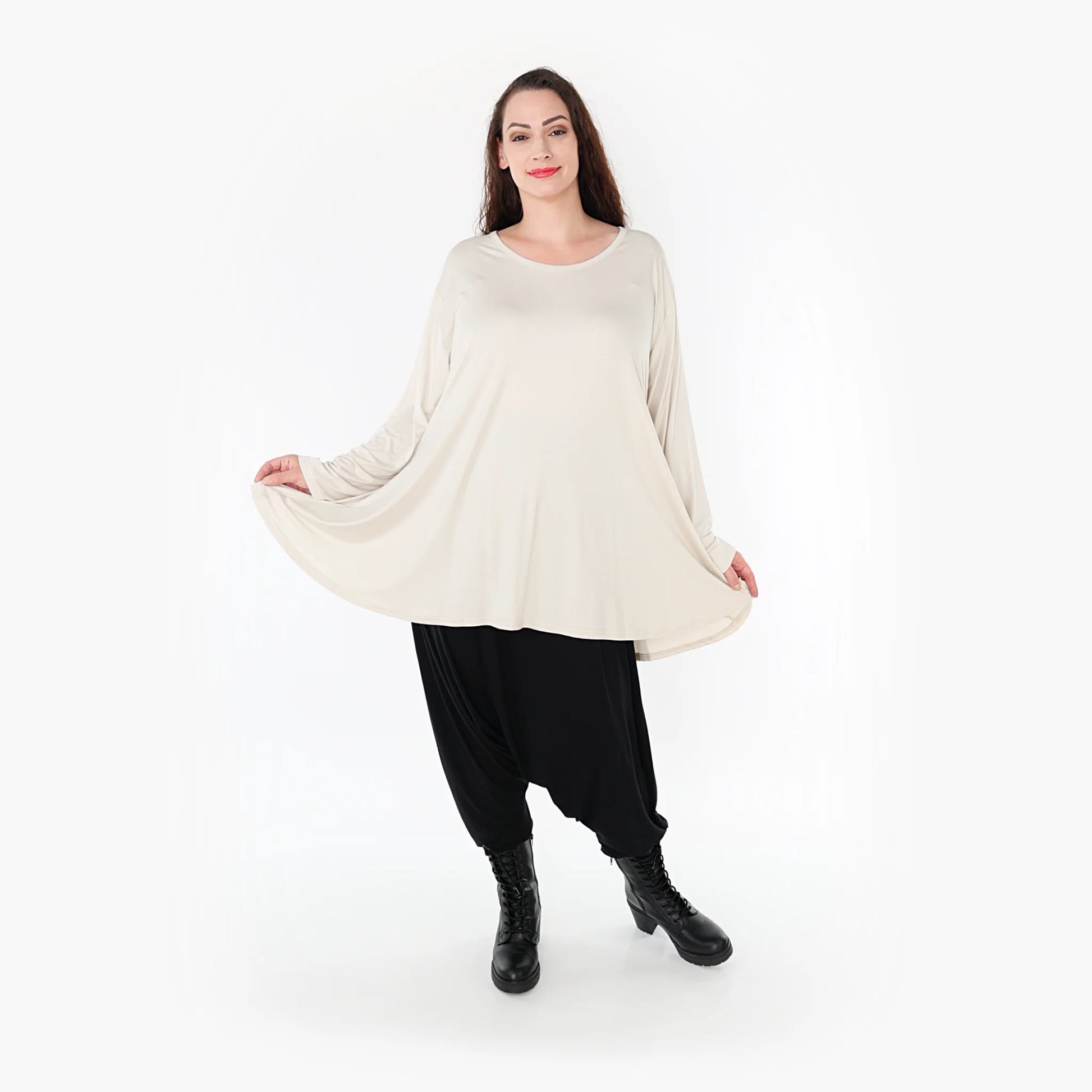 Shirt von AKH Fashion aus Viskose in Glocken-Form, 1233.1892L, Beige, Unifarben, Schick