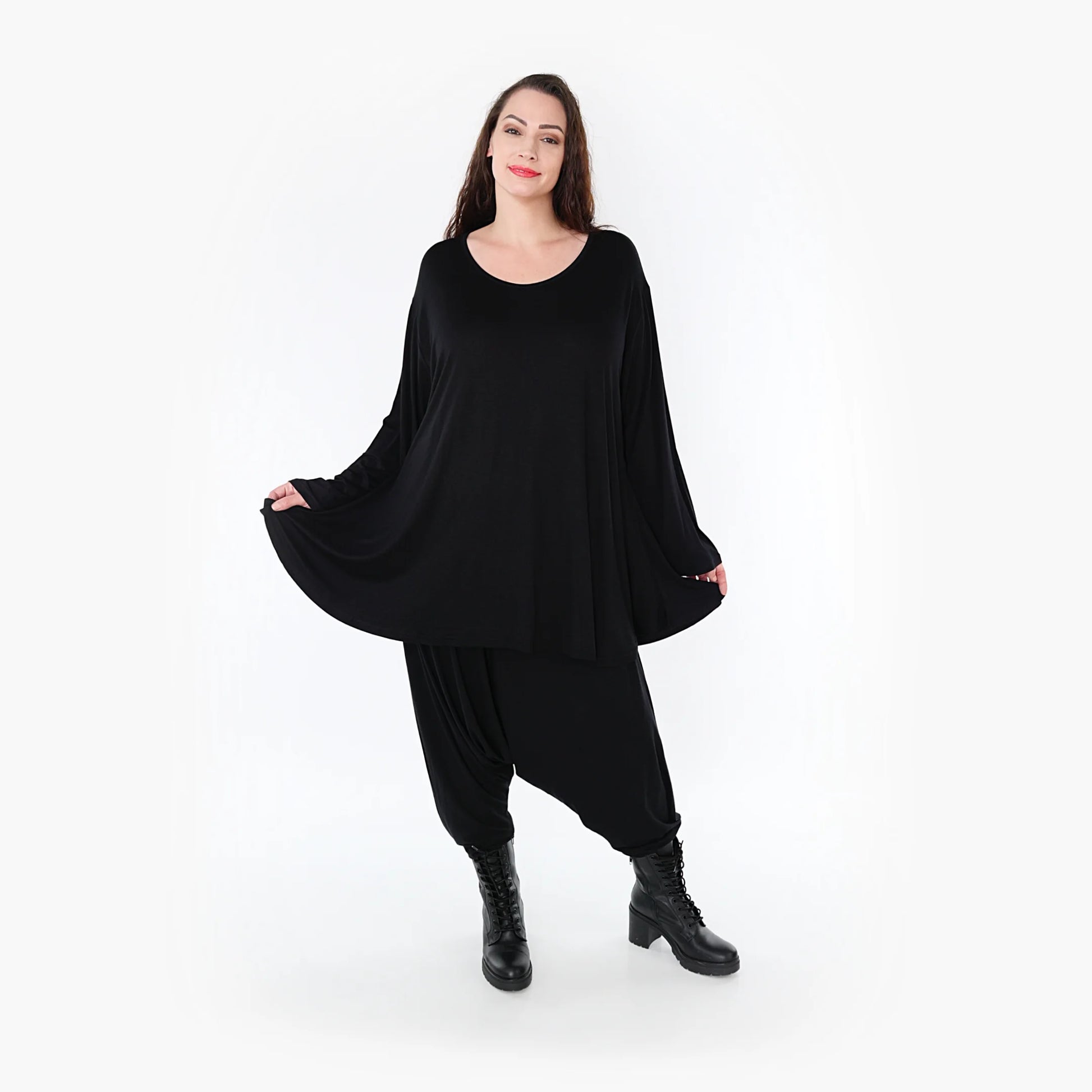 Shirt von AKH Fashion aus Viskose in Glocken-Form, 1233.1892L, Schwarz, Unifarben, Schick