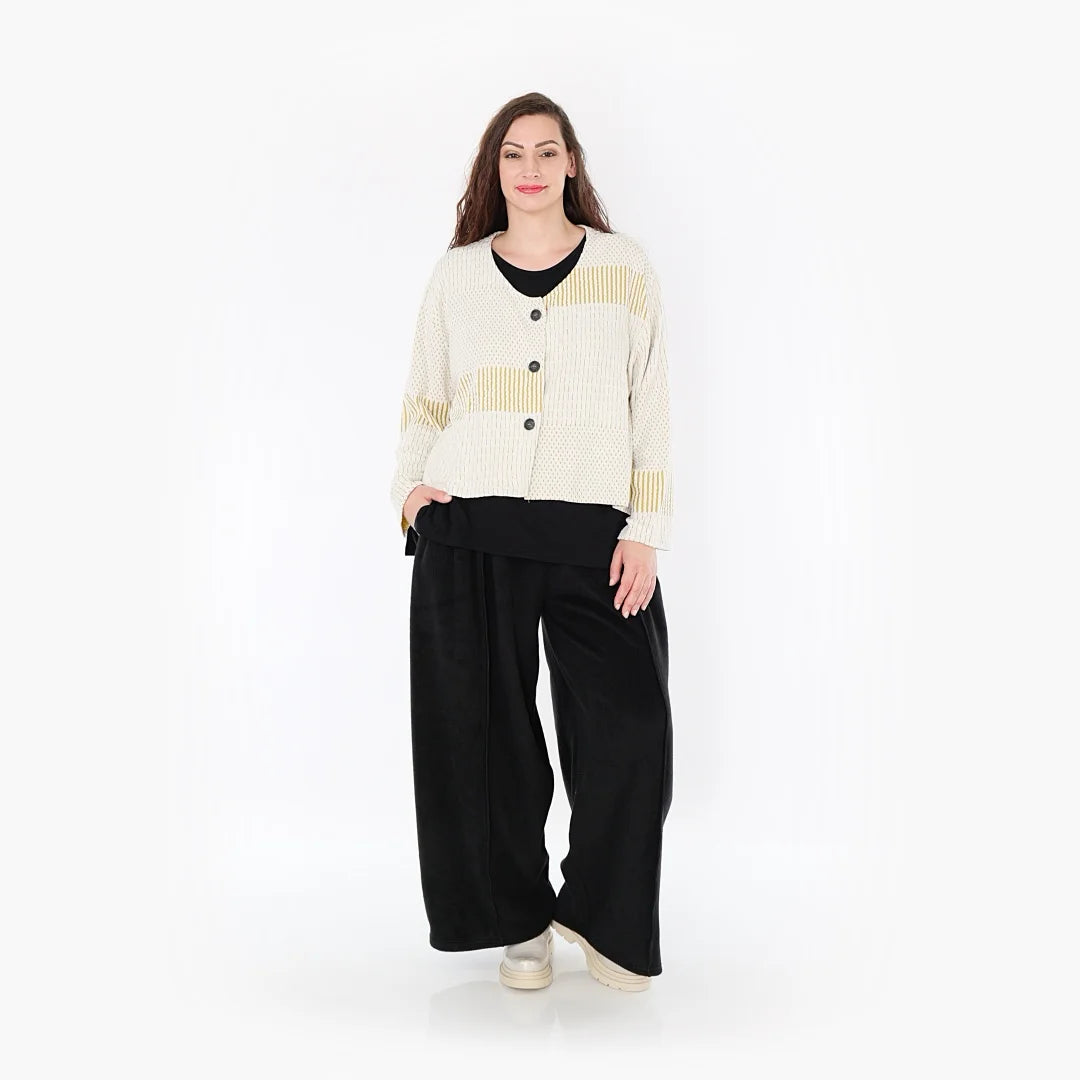 AKH Fashion Jacke in gerundeter Form, aus Viskose, 1377.00130, Senf-Ecru, Gerippt, Schick