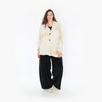 Jacquardjacke aus Viskose in Senfecru mit Kragen Langarm und legerem Rundschnitt Look