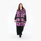Fuchsia Viskosejacquardjacke mit Kapuze im geraden Oversizeschnitt mit Seitentaschen